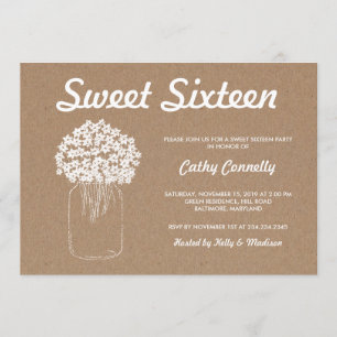 Invitation Papier Rustique Kraft Mason Fleurs Jar Sweet sixte