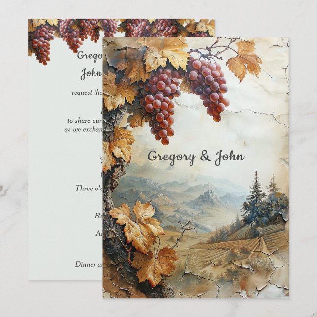 Invitation Papier Rustique Vigne Vignoble Italien  (Devant / Derrière)