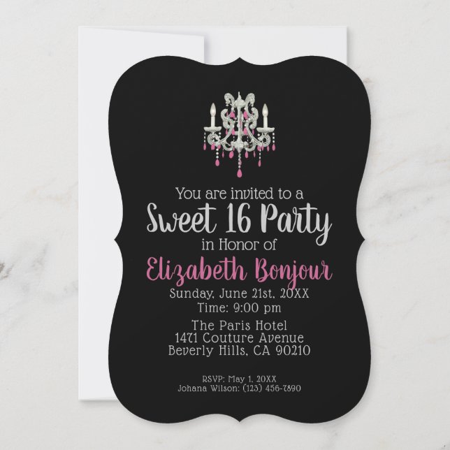 Invitation PAPIER / TAILLE / FORME DU Lustre de nuit - RSVP & (Dos)