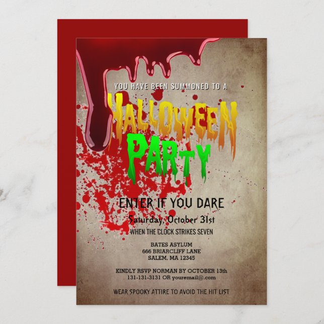 Invitation Papier vintage sanglant de partie déplaisante de (Devant / Derrière)
