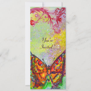 Invitation PAPILLON 3, rouge vif jaune violet rose scintillan