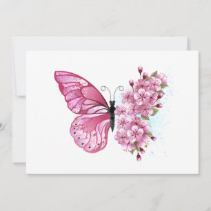 Invitation Papillon à fleurs avec Sakura rose