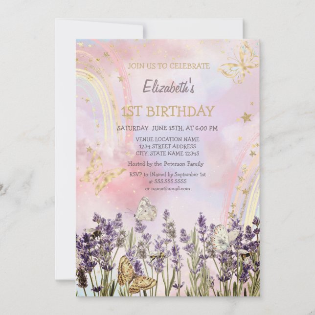 Invitation Papillon aquarelle lavande Anniversaire  (Devant)