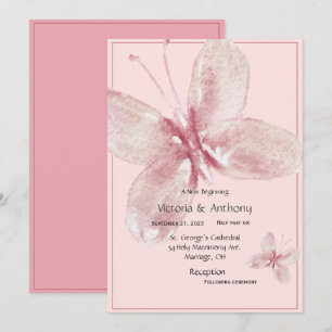 Invitation Papillon aquarelle mauve rose élégant
