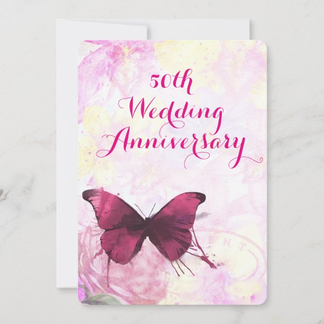 Invitation Papillon aquarelle violet pour mariage et annivers (Devant)