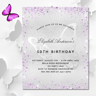 Invitation papillon argent violet d'anniversaire b