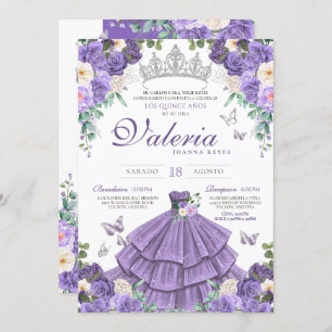 Invitation Papillon argenté clair violet princesse Quinceaner