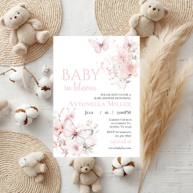 Invitation Papillon baby shower en fleur (Créateur téléchargé)