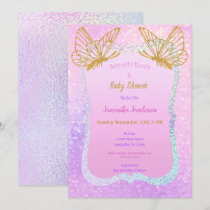 Invitation Papillon Baby shower fille Parties scintillant or