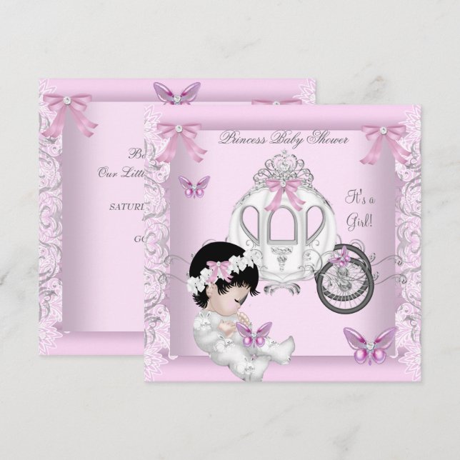 Invitation Papillon Baby shower fille Princesse Carriage (Devant / Derrière)