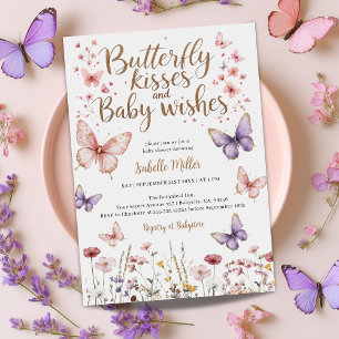 Invitation Papillon Baby shower Fille violet rose florale