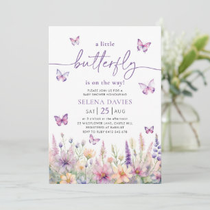Invitation Papillon Baby shower papillon violet Fleur rose