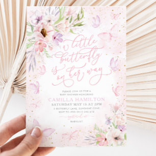 Invitation Papillon Baby shower rose