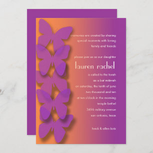 Invitation Papillon bat mitzvah violet orange ombre