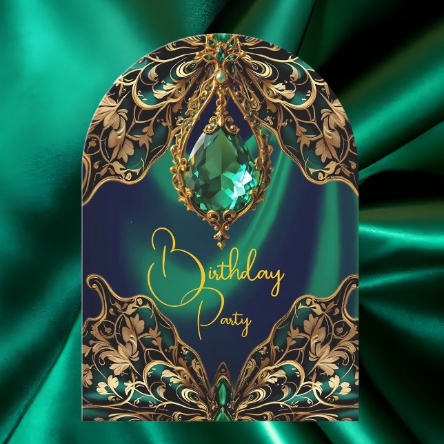 Invitation Papillon Bijou Vert Or Anniversaire Exotique (Créateur téléchargé)