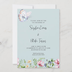 Invitation Papillon blanc et Mariage vert doux Fleur sauvage