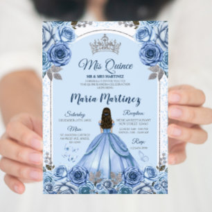 Invitation Papillon bleu Dusty Princesse Silver Quinceañera