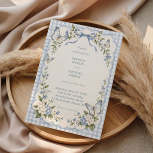 Invitation Papillon Bleu Gingham Jardin Fantaisie