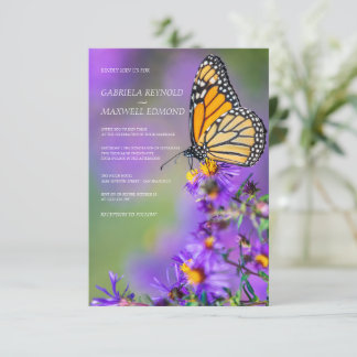 Invitation Papillon bleu Mariage floral personnalisable Aster