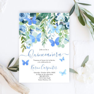 Invitation Papillon bleu Quinceañera Sweet 15 Anniversaire