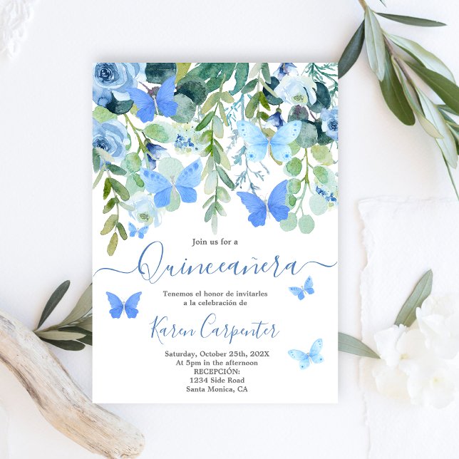 Invitation Papillon bleu Quinceañera Sweet 15 Anniversaire (Créateur téléchargé)