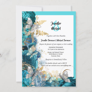 Invitation Papillon bleu rose bleu mariage or