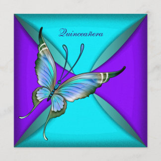 Invitation Papillon bleu sarcelle Quinceanera 15e anniversair