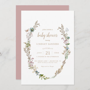 Invitation Papillon Boho Foliage Baby shower de couronne Invi