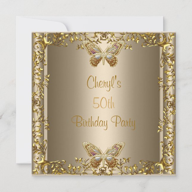 Invitation Papillon Bronze Or Élégant 50e Anniversaire (Devant)