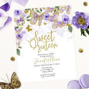 Invitation papillon Budget Sweet 16 Fleur violette