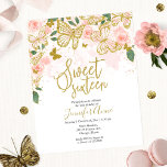 Invitation papillon Budget Sweet 16 Floral rose<br><div class="desc">Une invitation fantaisiste avec des papillons rose et or pailletés. Idéal pour une fête d'anniversaire de 16 ans sur le thème des papillons. PERSONNALISATION : Veuillez m'envoyer un message via le chat si vous avez besoin d'une personnalisation, telle qu'un changement de couleur. MODIFICATION DE LA COMMANDE EXISTANTE / DÉLAI DE...</div>