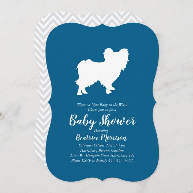 Invitation Papillon Chien Baby shower Blue Boy (Devant / Derrière)
