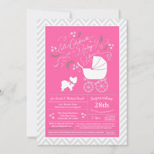 Invitation Papillon Chien Baby shower fille rose