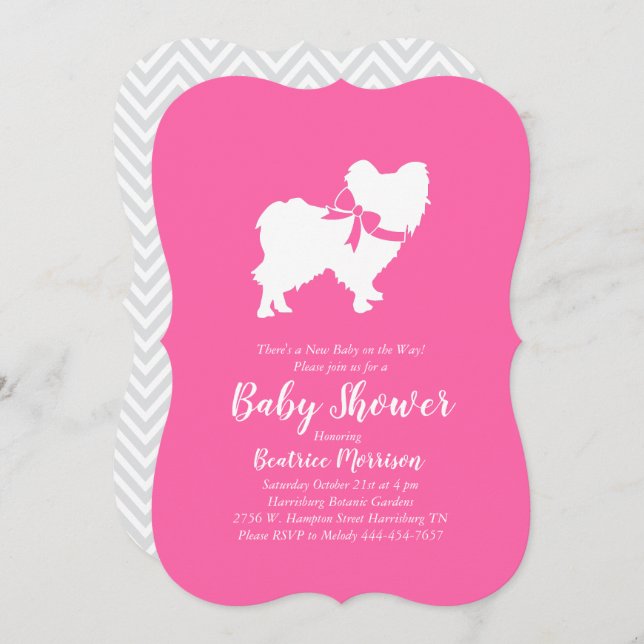 Invitation Papillon Chien Baby shower fille rose (Devant / Derrière)
