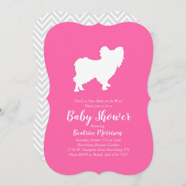 Invitation Papillon Chien Baby shower fille rose (Devant / Derrière)