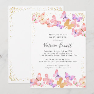 Invitation Papillon Ciel Coral Or Baby shower Confetti