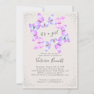 Invitation Papillon Ciel rose C'est un Baby shower de fille