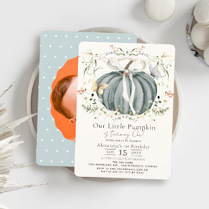 Invitation Papillon Citrouille Bleue & Fleur Sauvage 1er Anni