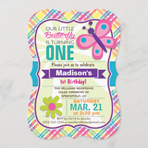 Invitation Papillon coloré & Fleur, Plaid Anniversaire