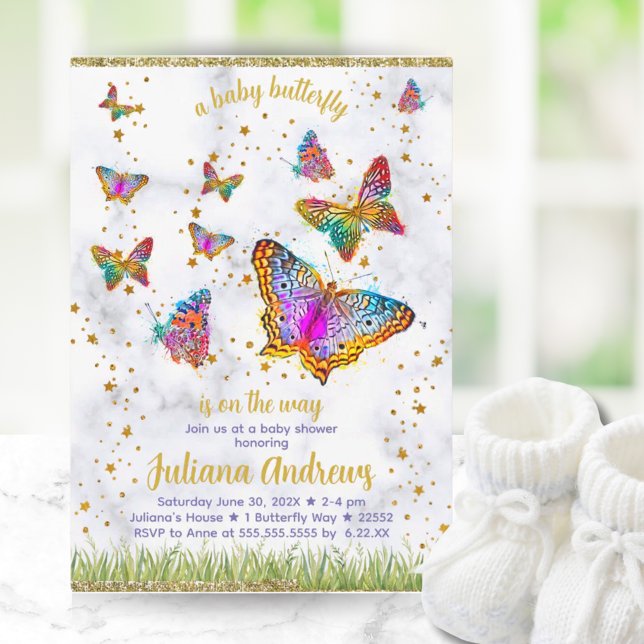 Invitation Papillon coloré thème Baby shower élégant (Colorful Butterfly Theme Elegant Baby Shower Invitation)