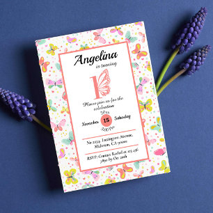 Invitation Papillon coloré thème pastel mignon pastel 1er ann