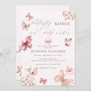 Invitation Papillon Coquette Douche pour bébé rose