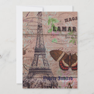 Invitation papillon d'abeilles français de la Tour Eiffel