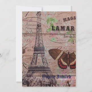 Invitation papillon d'abeilles français de la Tour Eiffel