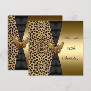 Invitation Papillon d'anniversaire 30 ans Animal or Léopard d