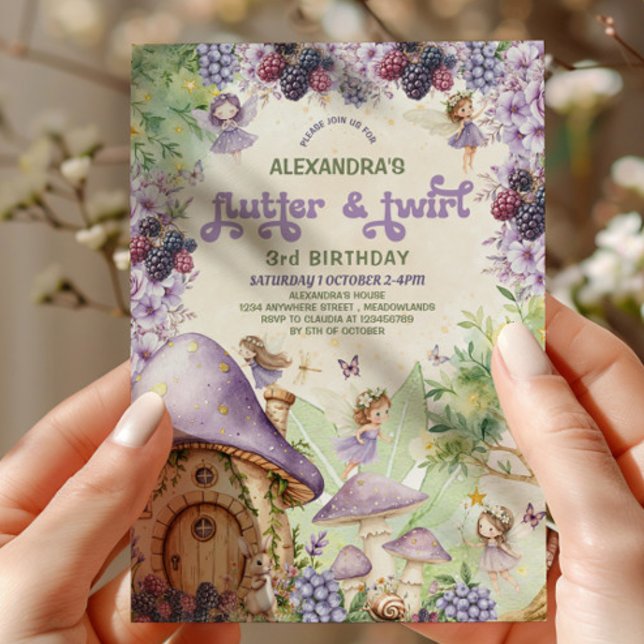 Invitation Papillon de baie violette & Tournoiement Fée 3e an (Créateur téléchargé)