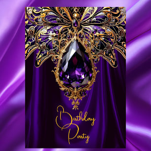 Invitation Papillon de bijou d'or violet riche d'anniversaire