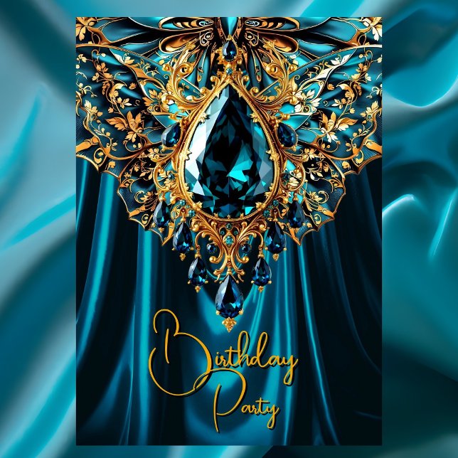 Invitation Papillon de bijou doré sarcelle bleu exotique d'an (Créateur téléchargé)