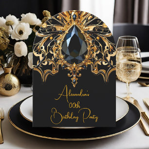Invitation Papillon de bijou noir or exotique élégant d'anniv