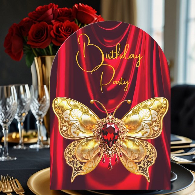 Invitation Papillon de bijou rouge or d'anniversaire époustou (Créateur téléchargé)